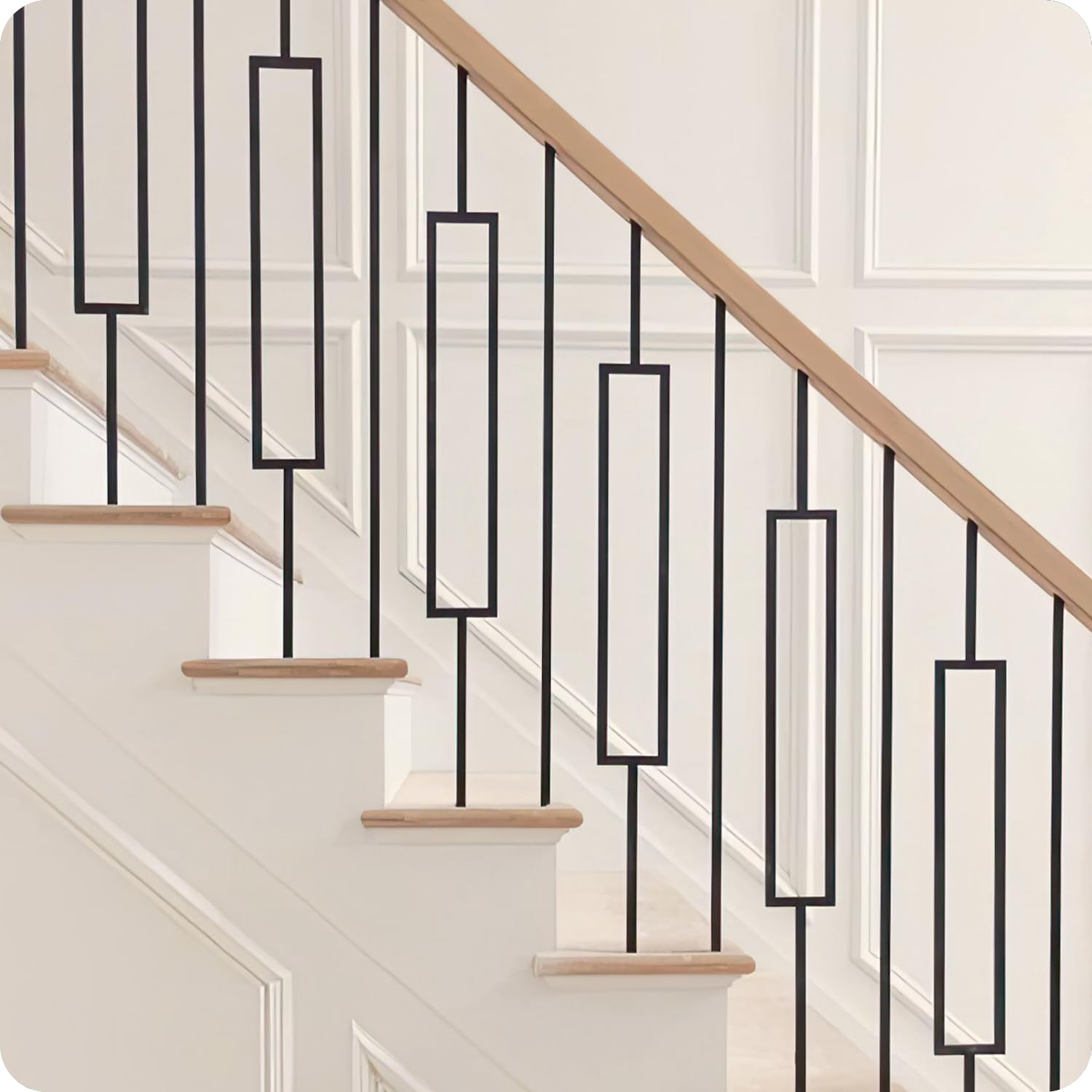 12Pack Wrought Iron Balusters 44 Inches Deck Balusters Combine 1/2" Square Plain Bar Balusters with Single Rectangle Metal Balusters Hollow Satin Black, GRMIKBU GB04