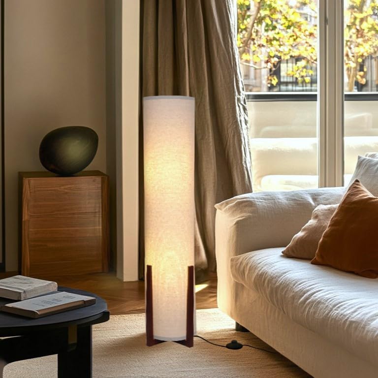 Brightech Parker Paper Lantern Floor lamp, 48 Inch Tall Lamp with Wood Frame, Asian Design for Bedroom, Decorative Tower Shade Lamp for Living Rooms & Offices, Great Living Room Décor