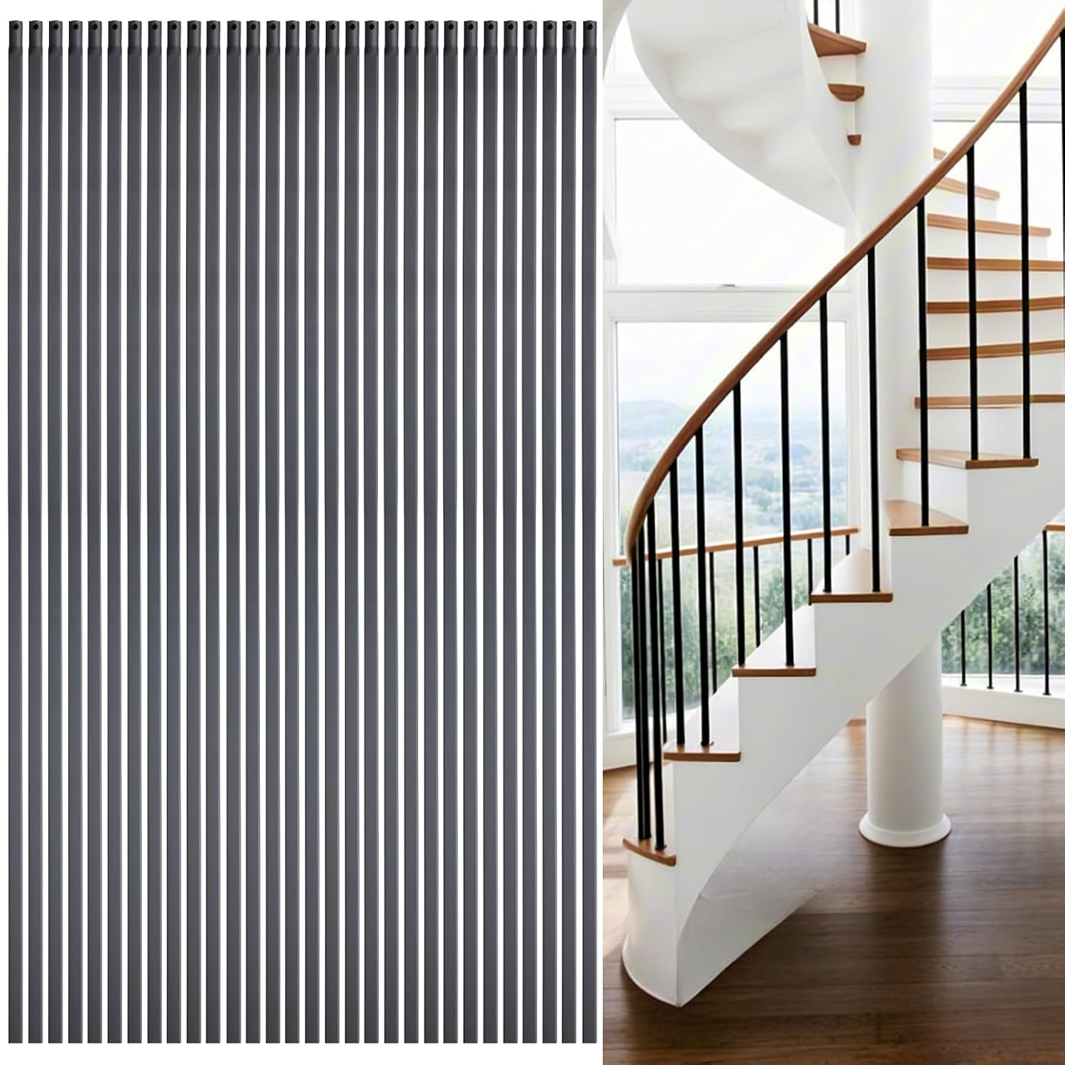 12Pack Wrought Iron Balusters 44 Inches Deck Balusters Combine 1/2" Square Plain Bar Balusters with Single Rectangle Metal Balusters Hollow Satin Black, GRMIKBU GB04