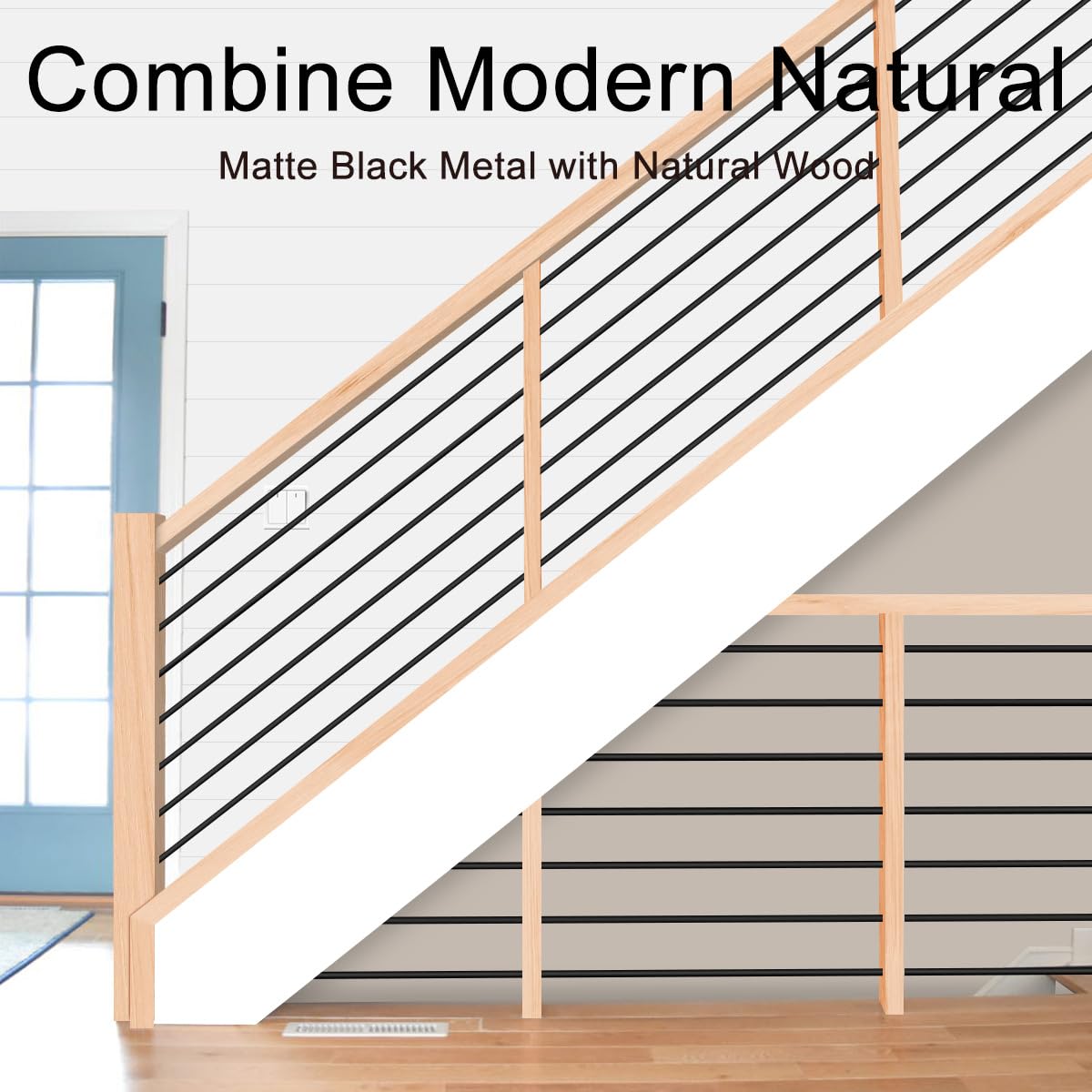 7 Pack 8 FT x 5/8 inch Iron Stair Balusters Round Horizontal Bar, Matte Black Hollow for Indoor Staircase