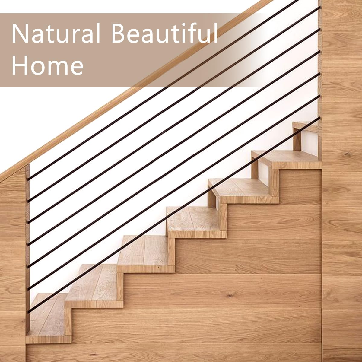 7 Pack 8 FT x 5/8 inch Iron Stair Balusters Round Horizontal Bar, Matte Black Hollow for Indoor Staircase