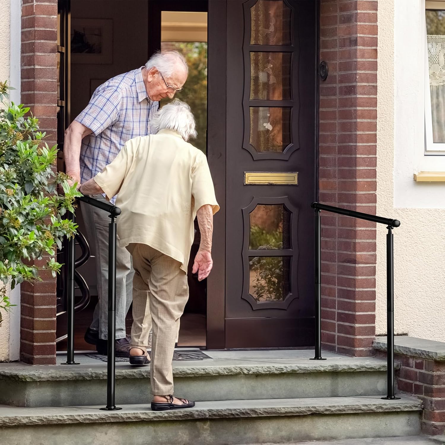 2 Pack Handrails for Outdoor Steps,2 to 3 Steps HandRail Outdoor Stair Railing, Metal Porch Railing, Deck Hand Rail, Black Wrought Iron Railing with Installation Kit for Concrete Steps